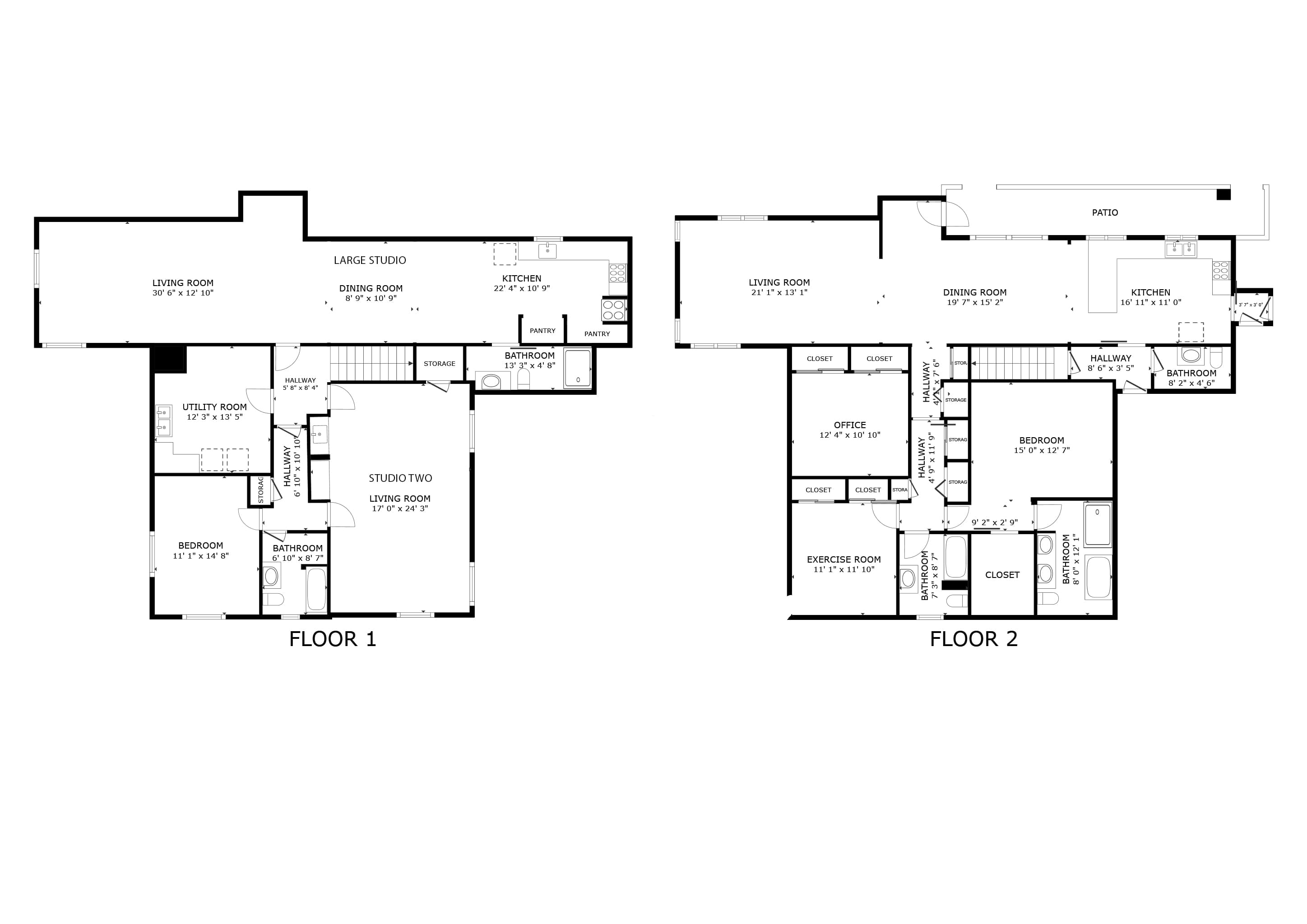 Two-level floor plan diagram for 2000 E 21st Avenue in Denver
